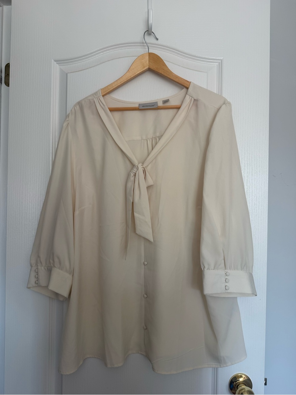 Avenue Light Cream Tie-Neck Blouse